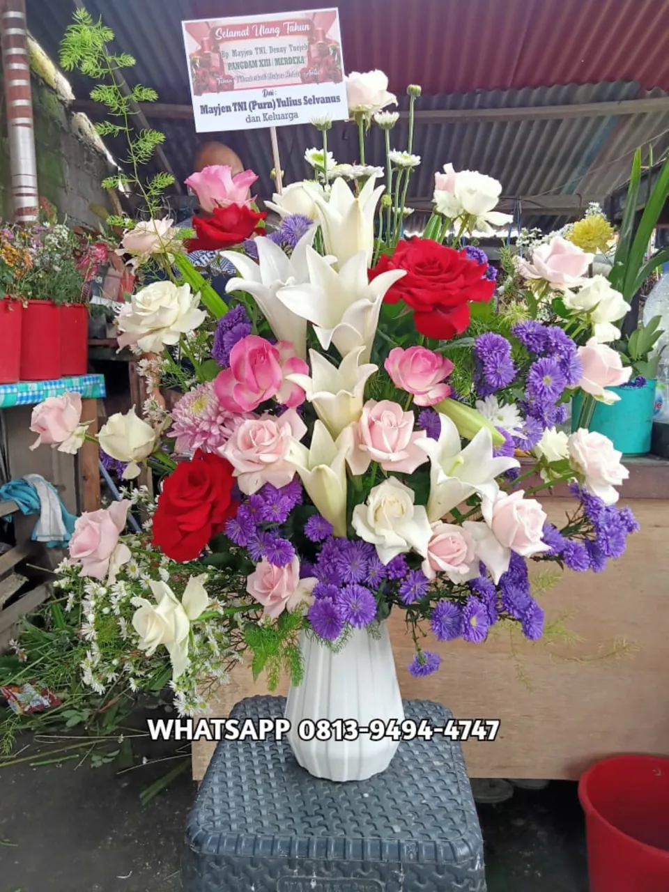 Bunga Meja Lili Mawar Merah Pink Ungu