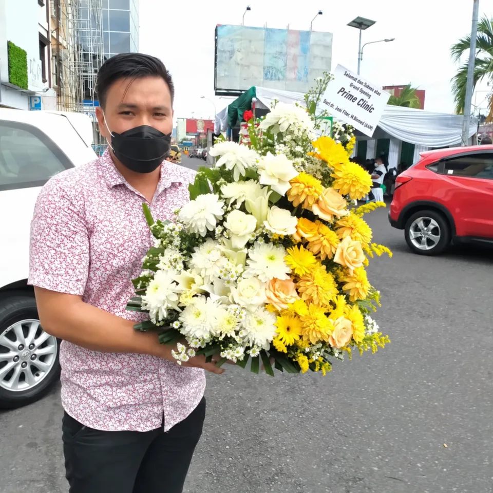 Bunga Meja Mawar Krisan Kuning Putih