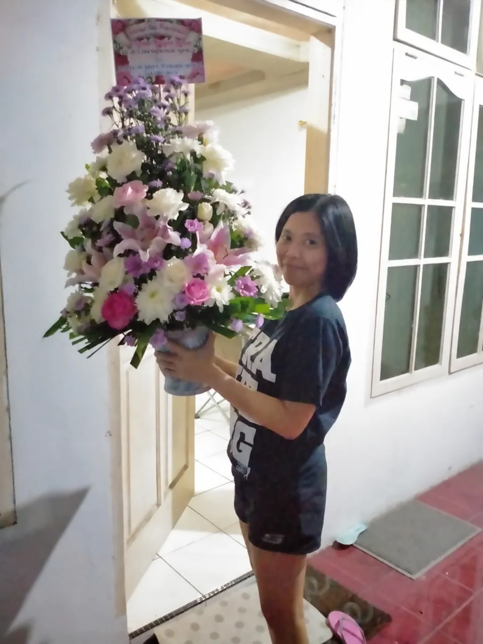 Bunga Meja Lili Mawar Pink Putih Tinggi